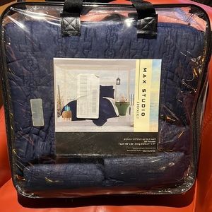 King size cotton quilt set by Max Studio Home in navy blue